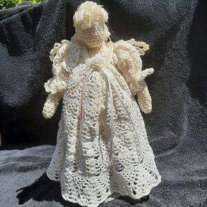 Vintage Angel Doll Hand Crafted Crochet  14” Christmas Ornament